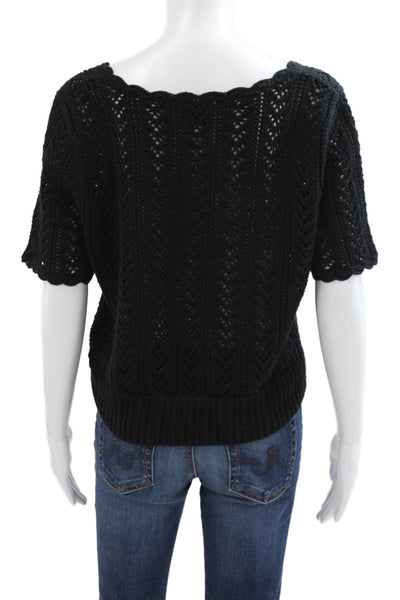 ANR+ Women Pullover Sweater V Neck Short Sleeve Black 100% Cotton Size L
