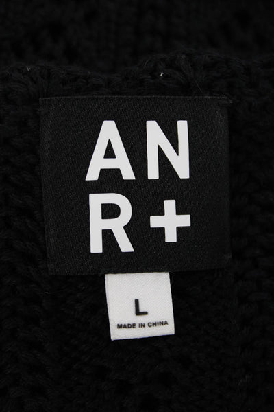 ANR+ Women Pullover Sweater V Neck Short Sleeve Black 100% Cotton Size L