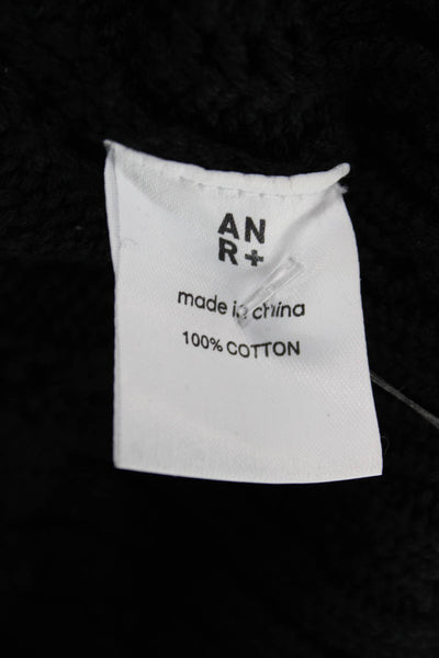 ANR+ Women Pullover Sweater V Neck Short Sleeve Black 100% Cotton Size L