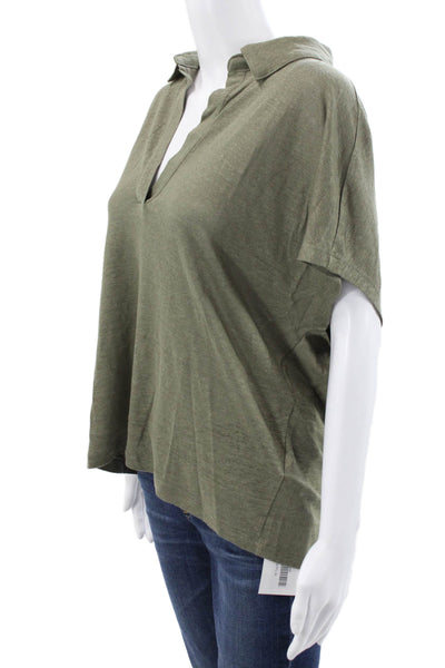 Banana Republic Women Linen V Neck Short Sleeve Blouse Green Size L
