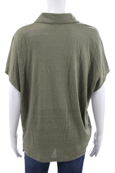 Banana Republic Women Linen V Neck Short Sleeve Blouse Green Size L