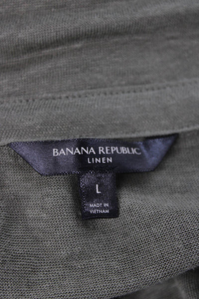 Banana Republic Women Linen V Neck Short Sleeve Blouse Green Size L