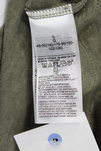 Banana Republic Women Linen V Neck Short Sleeve Blouse Green Size L
