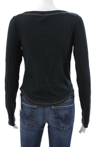 Intimately Free People Womens Basic Henley T-Shirt Black Long Sleeve Size M