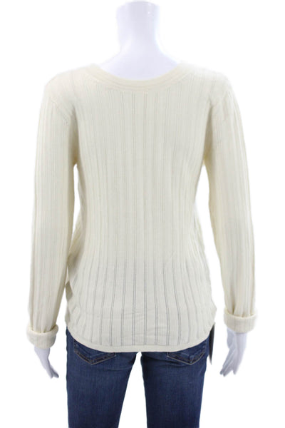 Theory Womens Ivory V-Neck Striped Pullover Sweater Long Sleeve Viscose Size L