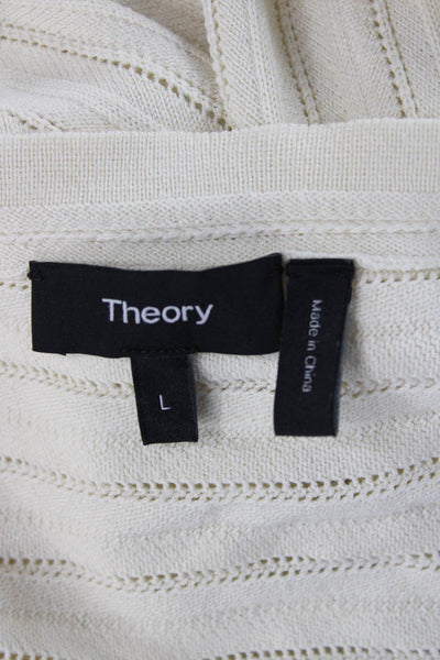 Theory Womens Ivory V-Neck Striped Pullover Sweater Long Sleeve Viscose Size L