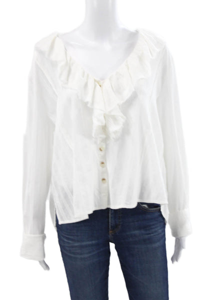 We The Free Women Tunic Blouse White Striped V-Neck Cotton Long Sleeve Size S