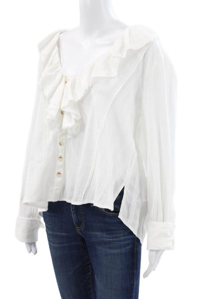 We The Free Women Tunic Blouse White Striped V-Neck Cotton Long Sleeve Size S