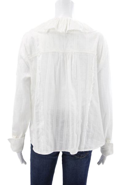 We The Free Women Tunic Blouse White Striped V-Neck Cotton Long Sleeve Size S