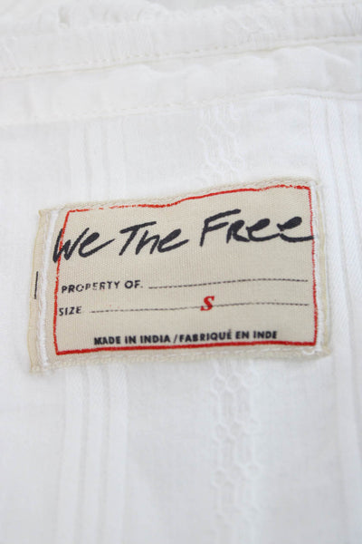We The Free Women Tunic Blouse White Striped V-Neck Cotton Long Sleeve Size S