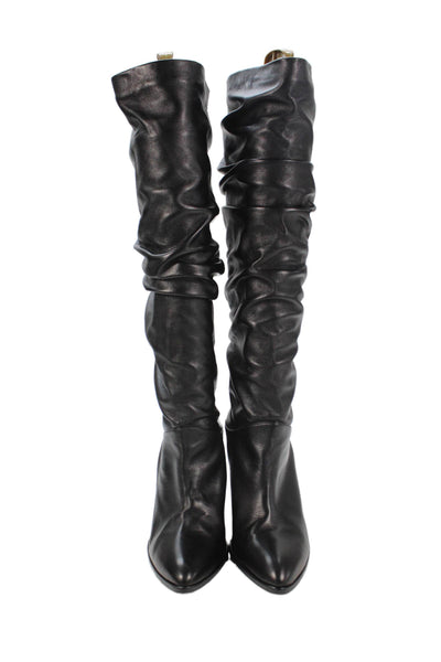 Stuart Weitzman Womens Leather Ruched Mid-Calf Boots Black Size 8M