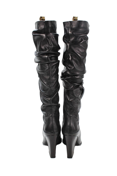 Stuart Weitzman Womens Leather Ruched Mid-Calf Boots Black Size 8M