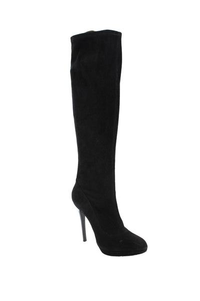 Brian Atwood Womens Suede Zip Up Knee High Boots Black Size 8