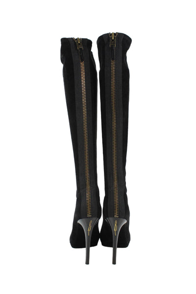 Brian Atwood Womens Suede Zip Up Knee High Boots Black Size 8