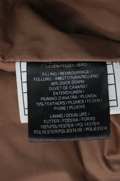 LaMarque Women Leather Puffer Jacket Brown Zip Long Sleeve Size 2XS