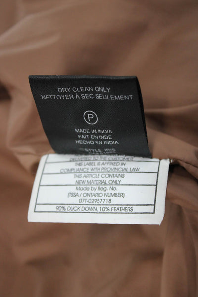 LaMarque Women Leather Puffer Jacket Brown Zip Long Sleeve Size 2XS