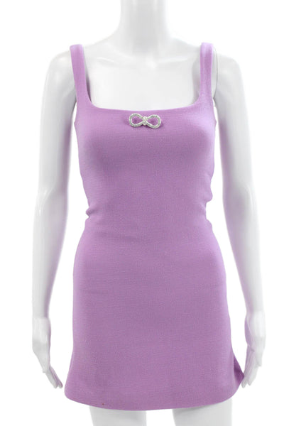 Mach & Mach Womens Mini Wool Purple Square Neck Sleeveless Zip Dress Size 4
