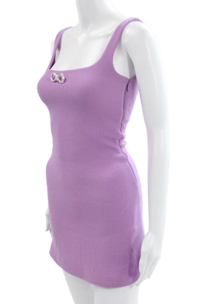 Mach & Mach Womens Mini Wool Purple Square Neck Sleeveless Zip Dress Size 4