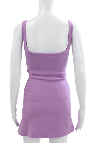 Mach & Mach Womens Mini Wool Purple Square Neck Sleeveless Zip Dress Size 4