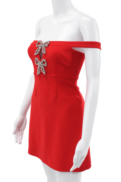 Self-Portrait Women Mini Off Shoulder Red Sleeveless Dress Size 0