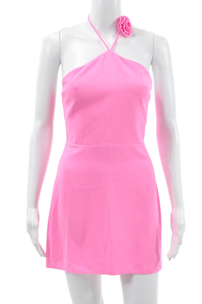 Amanda Uprichard Women Halter Mini Dress Pink Sleeveless Zip Polyester Size XS