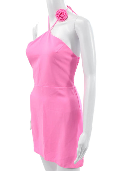 Amanda Uprichard Women Halter Mini Dress Pink Sleeveless Zip Polyester Size XS