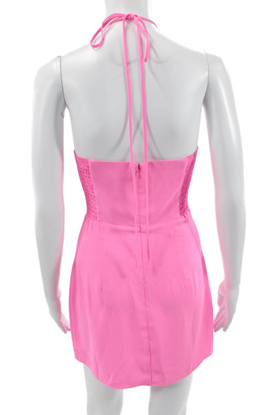 Amanda Uprichard Women Halter Mini Dress Pink Sleeveless Zip Polyester Size XS