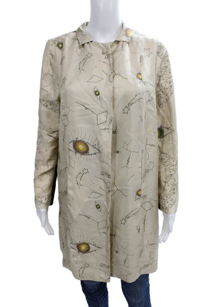 La Prestic Ouiston Womens Silk Animal Print Overcoat Beige Size 0