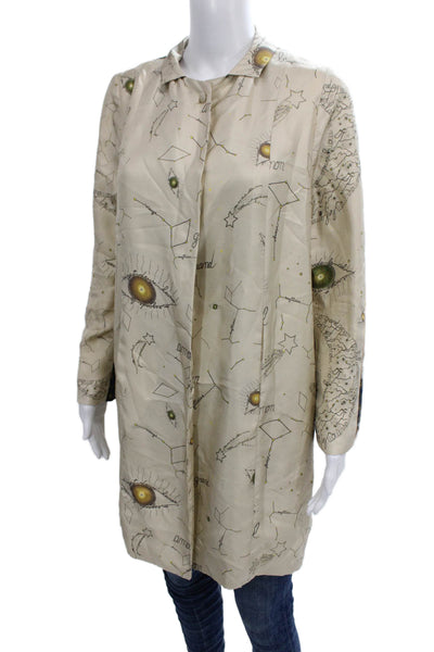La Prestic Ouiston Womens Silk Animal Print Overcoat Beige Size 0