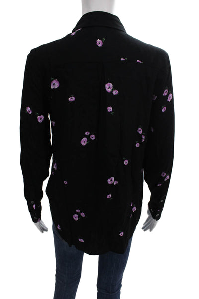 Equipment Femme Womens Black Floral Collared Button-Up Top Long Sleeve Size XS