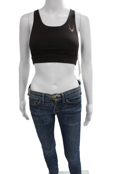 Lucas Hugh Womens Stretch Knit Cut Out Axis Sports Bra Mahogany Size Small