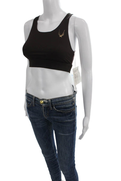 Lucas Hugh Womens Stretch Knit Cut Out Axis Sports Bra Mahogany Size Small