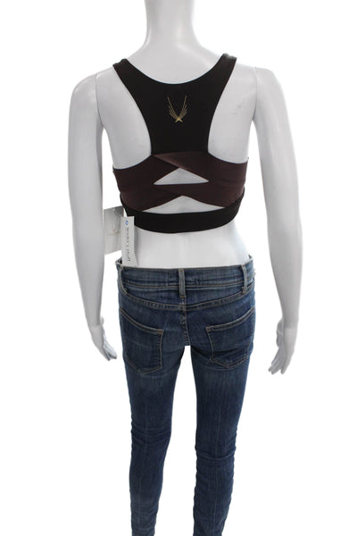 Lucas Hugh Womens Stretch Knit Cut Out Axis Sports Bra Mahogany Size Small