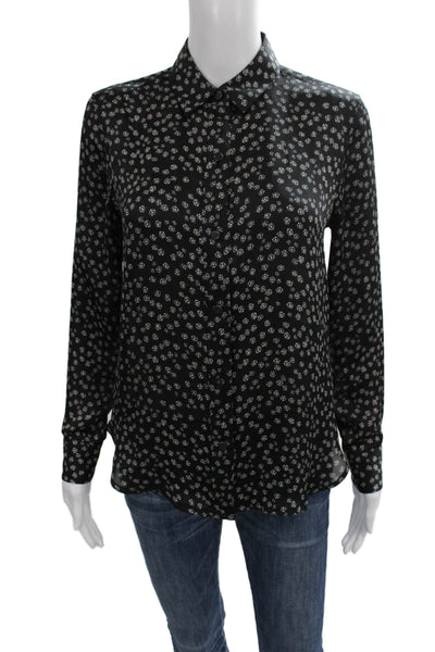 Equipment Femme Women Black Floral Collared Long Sleeve Blouse Size XS
