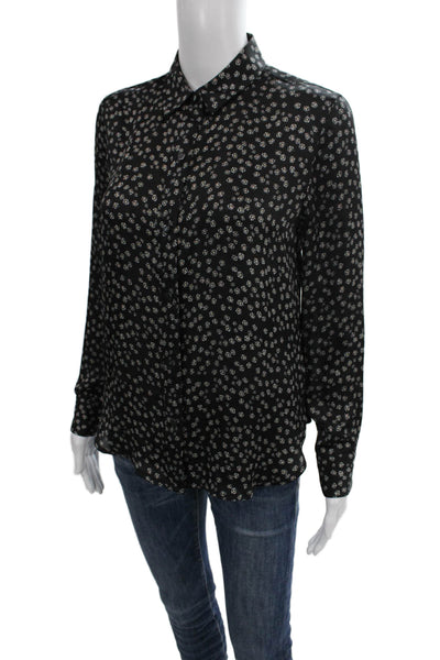 Equipment Femme Women Black Floral Collared Long Sleeve Blouse Size XS