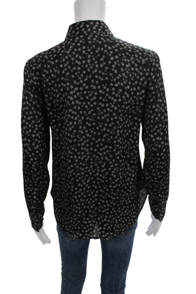 Equipment Femme Women Black Floral Collared Long Sleeve Blouse Size XS