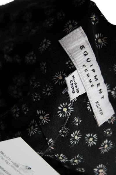 Equipment Femme Women Black Floral Collared Long Sleeve Blouse Size XS