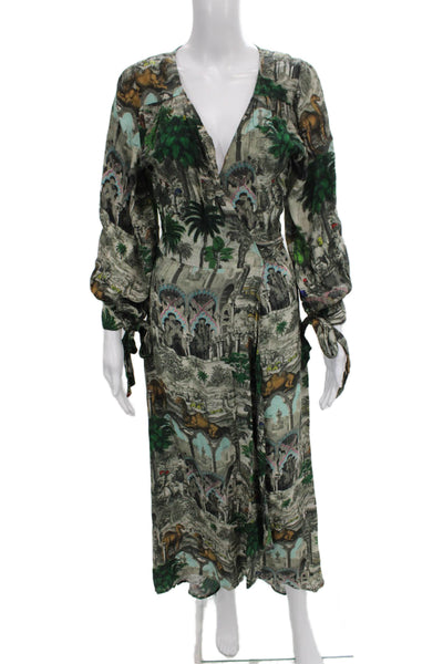 Chufy Women Wrap Dress Multicolor Viscose V Neck Long Sleeve Tie Size XS