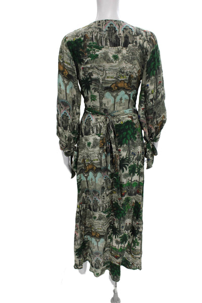 Chufy Women Wrap Dress Multicolor Viscose V Neck Long Sleeve Tie Size XS