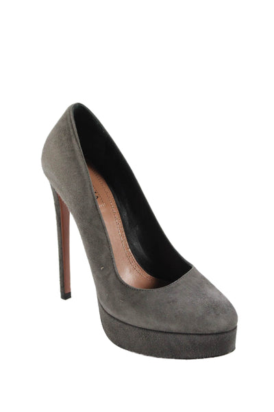 Alaia Womens Slip On Stiletto Platform Suede Pumps Gray Size 36