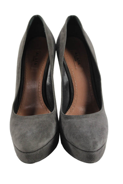 Alaia Womens Slip On Stiletto Platform Suede Pumps Gray Size 36
