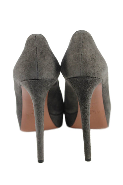 Alaia Womens Slip On Stiletto Platform Suede Pumps Gray Size 36
