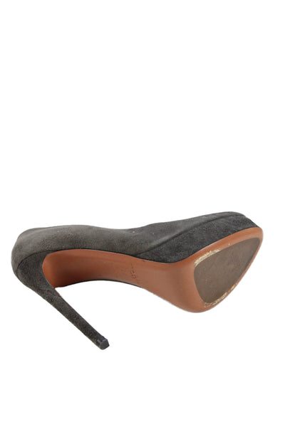 Alaia Womens Slip On Stiletto Platform Suede Pumps Gray Size 36