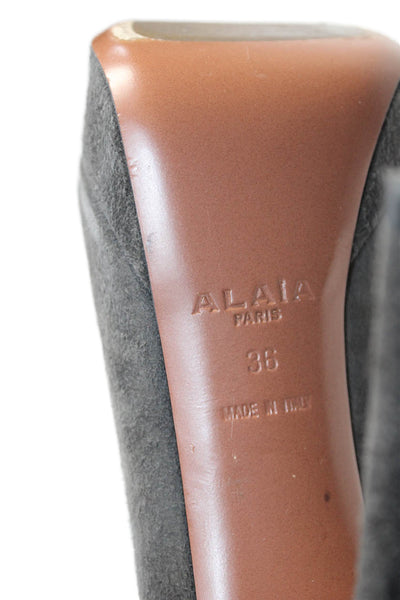 Alaia Womens Slip On Stiletto Platform Suede Pumps Gray Size 36
