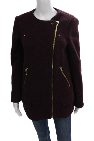 Zara Basic Womens Biker Jacket Purple Textured Fabric Zip Long Sleeve Size L