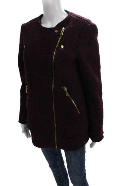 Zara Basic Womens Biker Jacket Purple Textured Fabric Zip Long Sleeve Size L