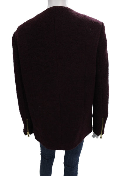 Zara Basic Womens Biker Jacket Purple Textured Fabric Zip Long Sleeve Size L