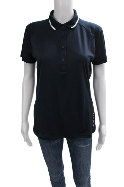J. Lindeberg Women Blue Collared Basic Polo Short Sleeve Polyester Blend Size M
