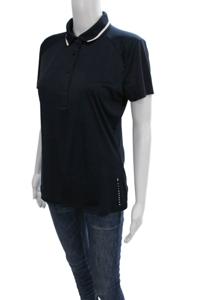 J. Lindeberg Women Blue Collared Basic Polo Short Sleeve Polyester Blend Size M