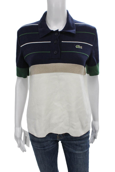 Lacoste Women Polo Blue Colorblock Short Sleeve Cotton Blend Size S